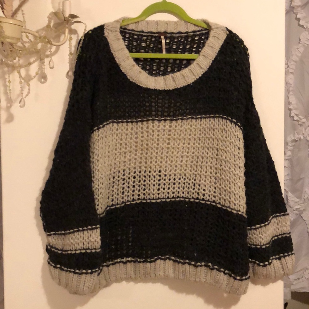Free People Black and Cream Sweater